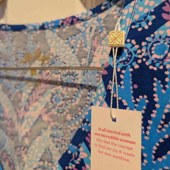 Women's Lilly Pulitzer Etta Short Sleeve Dress Barton Blue Star Gazing NWT Small - Picture 7 of 15